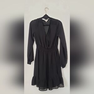 Black Wrap Front Dress Long Sleeve